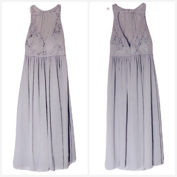 Bill Levcoff Light Gray High-Neck Floral Embroidered Lace Formal Maxi Dress 20 - Picture 1 of 13